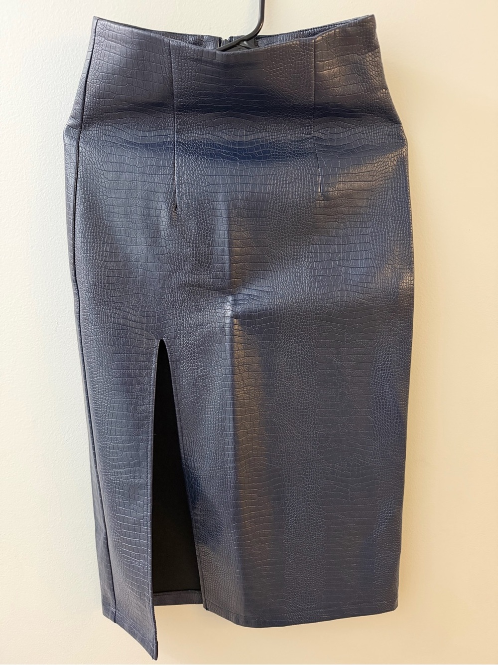 Topshop Navy Faux Croc Pencil Skirt with Front Slit